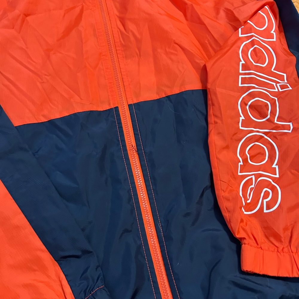 Adidas Orange Navy Blue Full-Zip Windbreaker Boys‎ Jacket - Picture 3 of 6